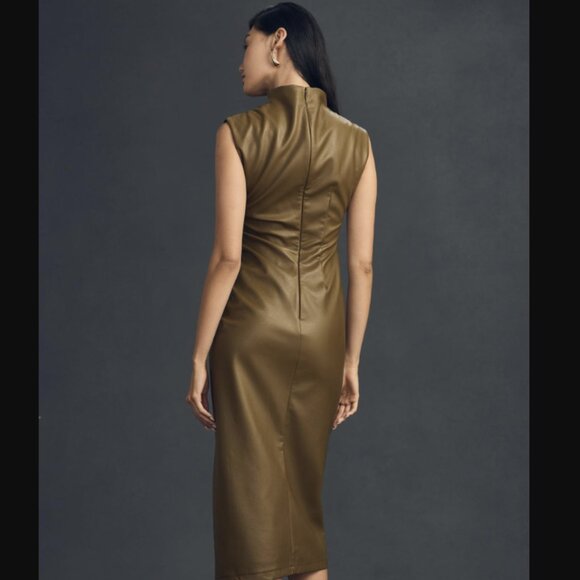 ANTHROPOLIGIE Maya Ruched Cowl-Neck Dress: Faux Leather Edition/ SIZE: 2 - Picture 3 of 6